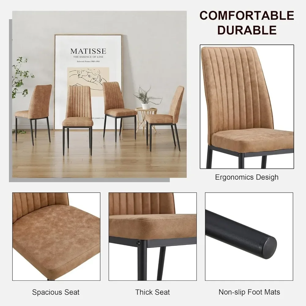 Dining Chairs Set of 6, Comfortable Dining Room Chair, Metal Kitchen Chairs with Leathaire Fabric and High Back - Image 4