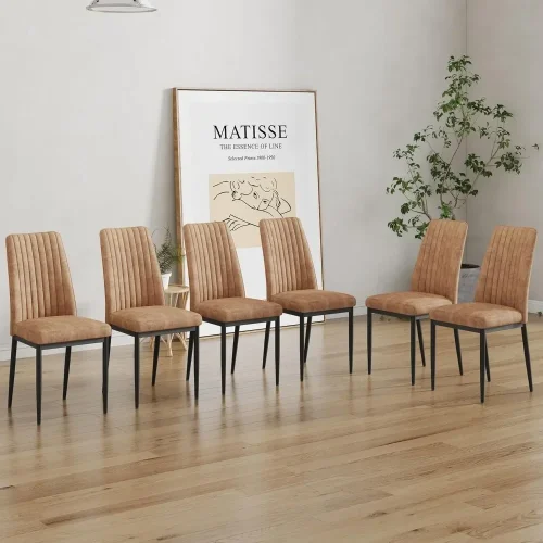 Dining Chairs Set of 6, Comfortable Dining Room Chair, Metal Kitchen Chairs with Leathaire Fabric and High Back