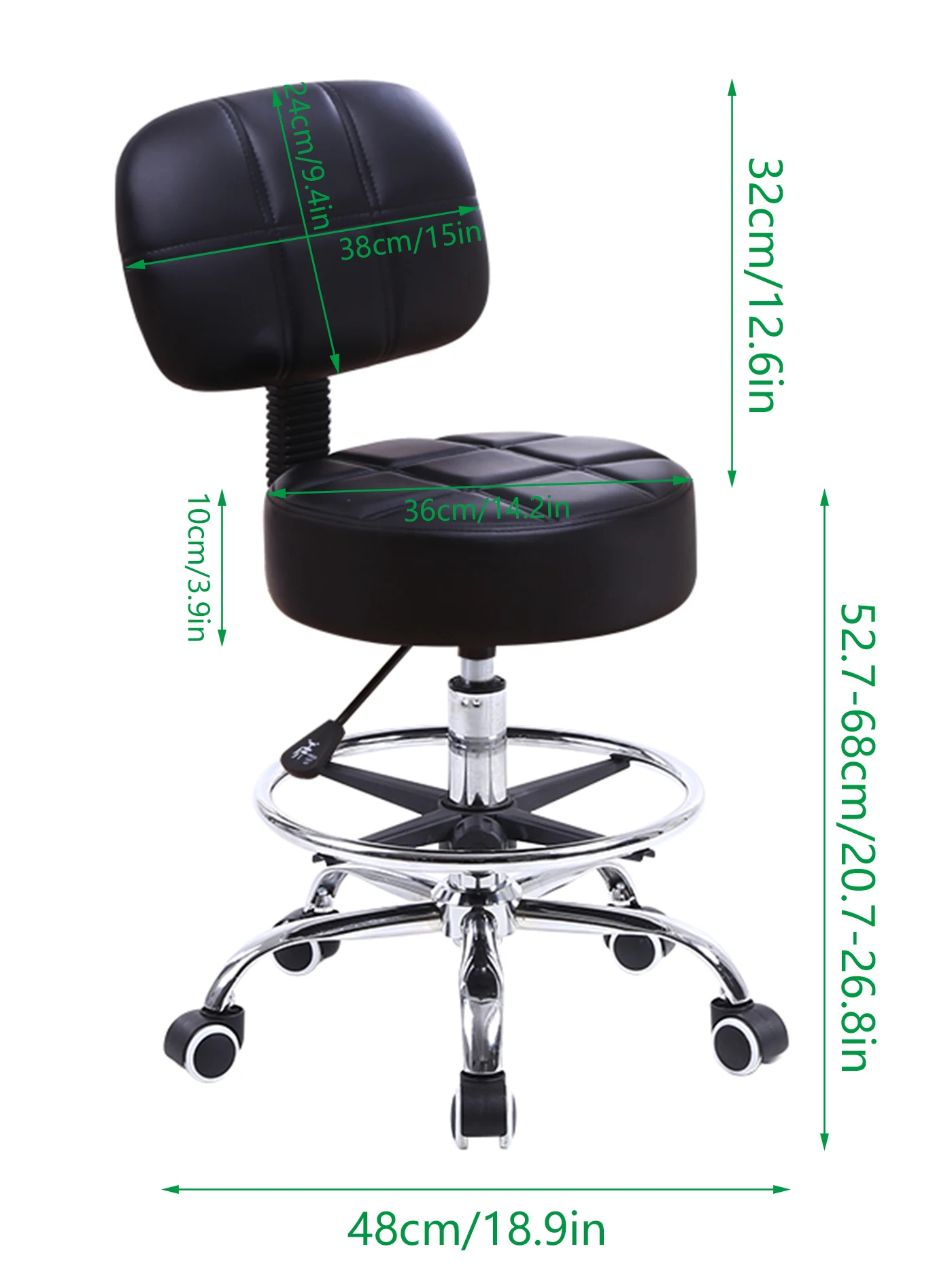 KKTONER Swivel Round Rolling Stool PU Leather with Adjustable Foot Rest Height Adjustable Task Work Drafting Chair with Back - Image 2