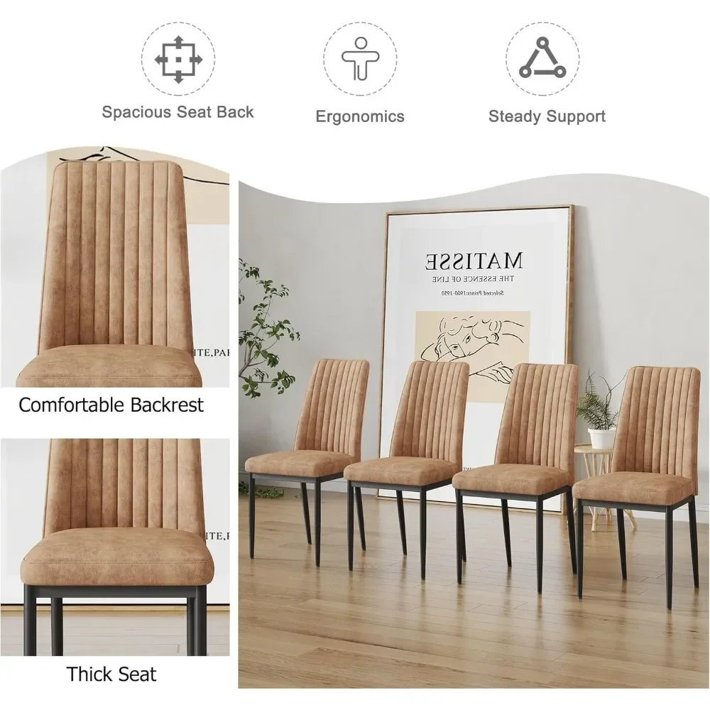 Dining Chairs Set of 6, Comfortable Dining Room Chair, Metal Kitchen Chairs with Leathaire Fabric and High Back - Image 3