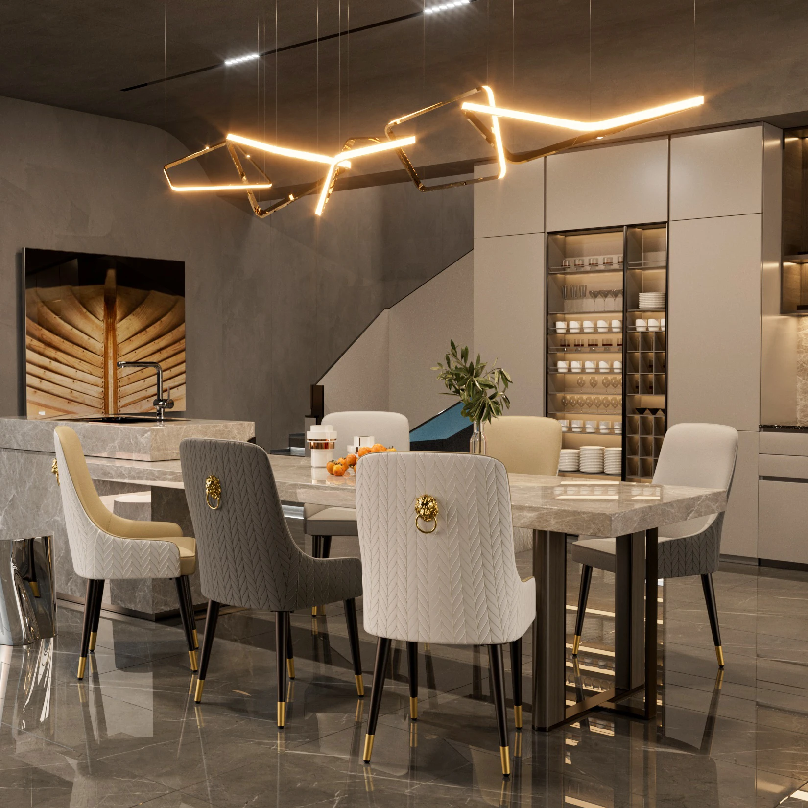 2-Piece Luxury Upholstered Dining Chairs High Tufted Back Lion Head Pull Ring Microfiber & Silicone Leather Kitchen Chairs - Image 6