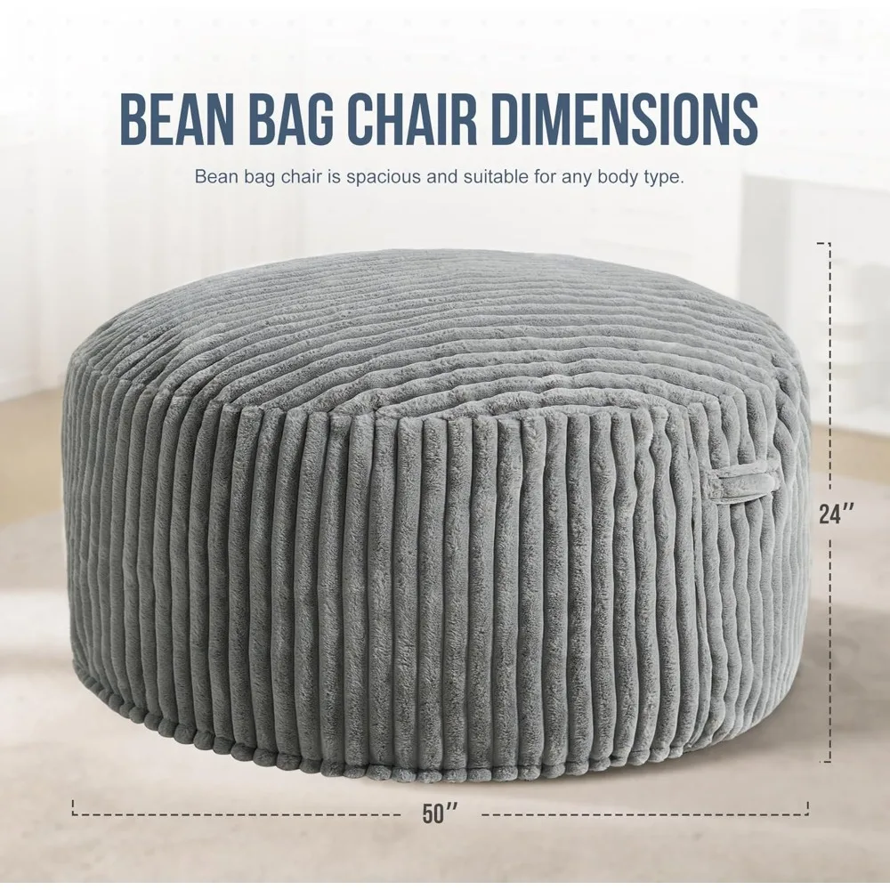 4-5 Ft Bean Bag Chair, Adults Large Beanbag Chairs W/Stripe Plush Cover Bigs, Bean Bag Chair for Living Room Bedroom Dorm Office - Image 2