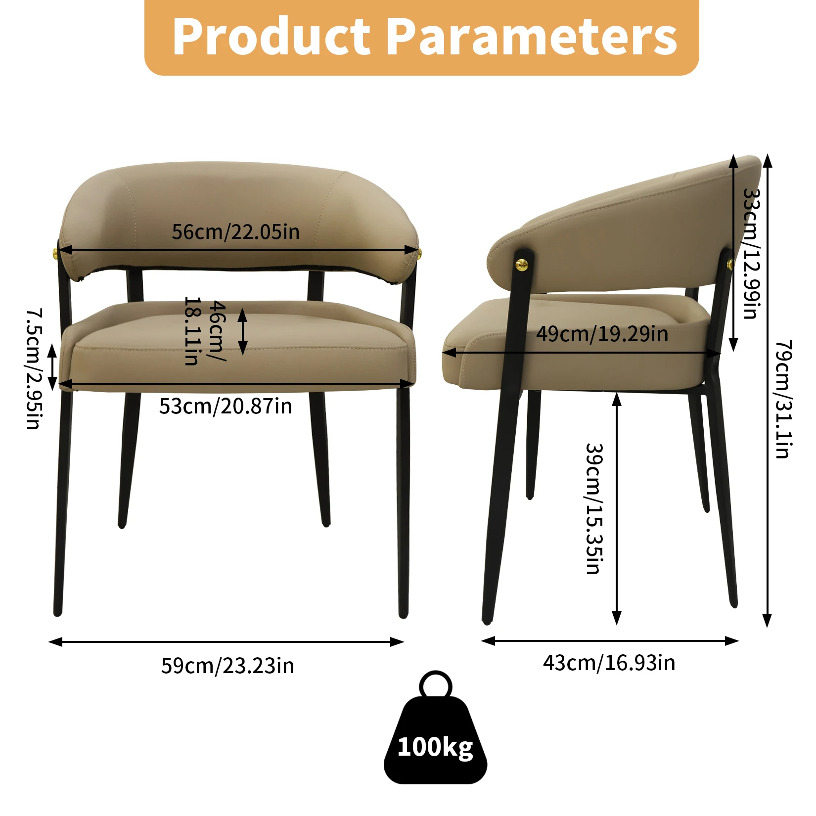 Set of 2 Luxury Kitchen Dining Chairs Microfiber Leather Dining Room Chairs Upholstered Seat for Restaurant Hotel Office - Image 4