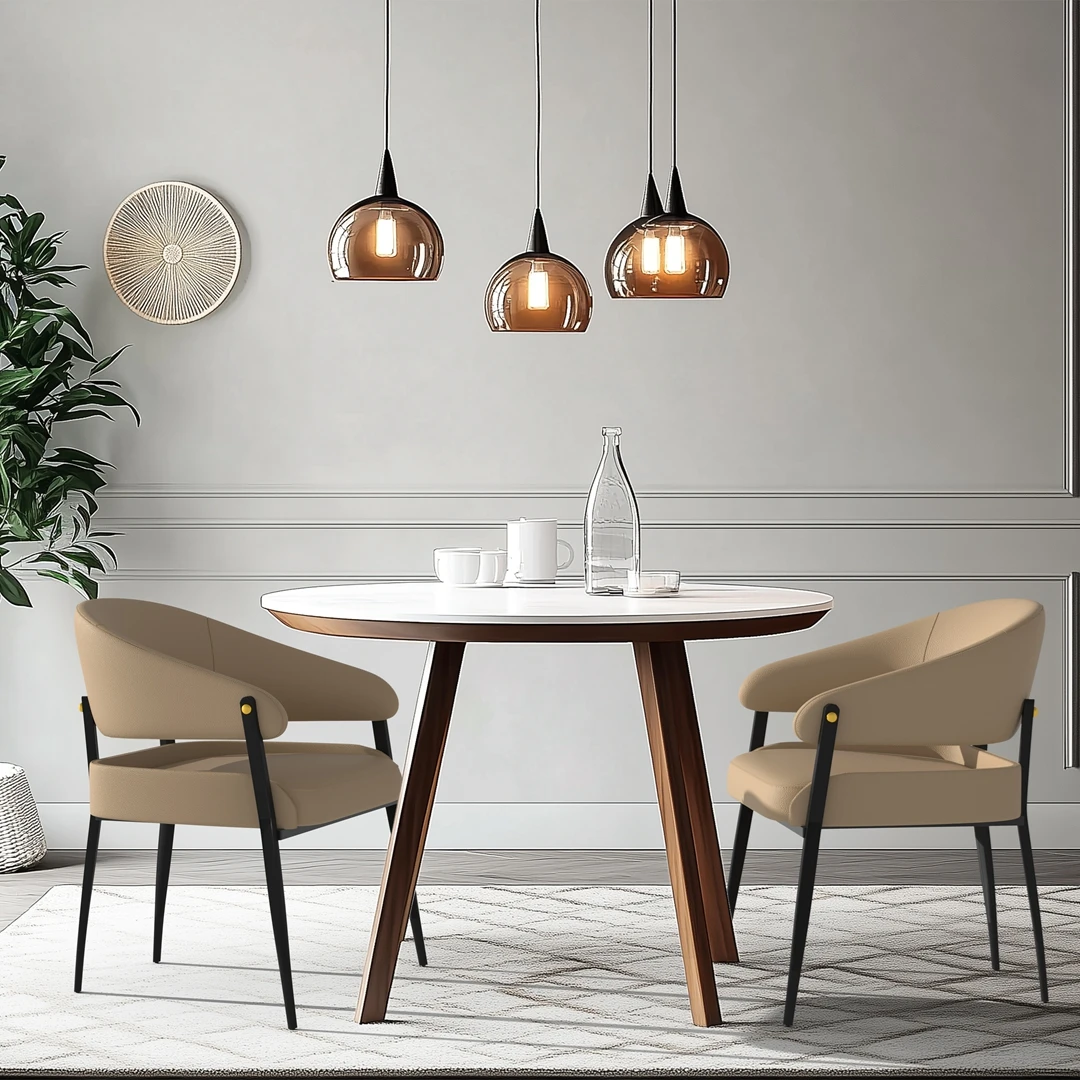 2-Piece Luxury Dining Chairs Microfiber Leather Padded Seat Modern Backrest Chairs for Home Office & Dining Room